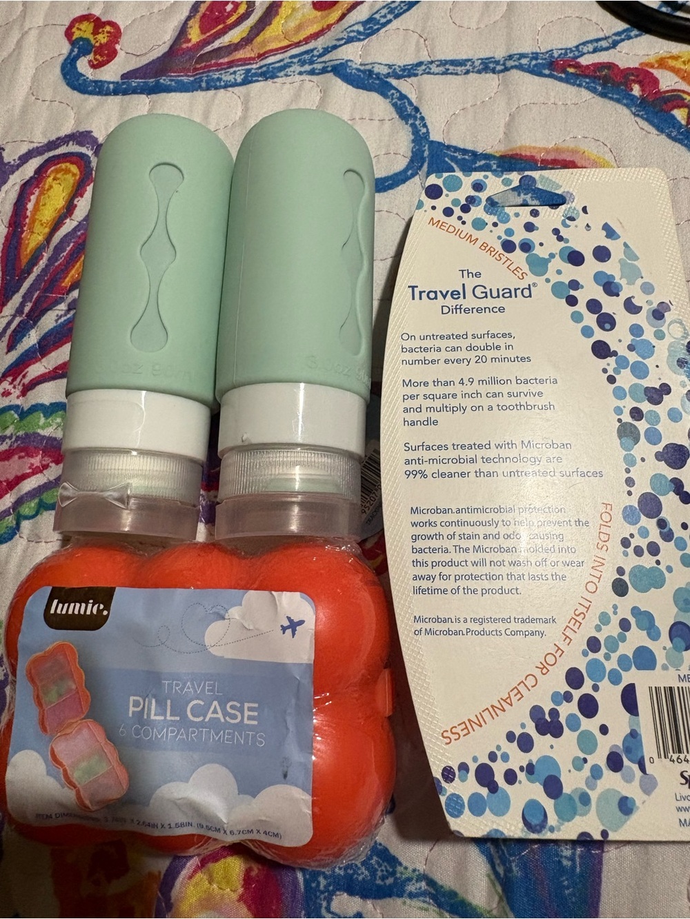 Travel Oral Care Kit with Mint Green Refillable Silicone Bottles - Picture 2 of 2